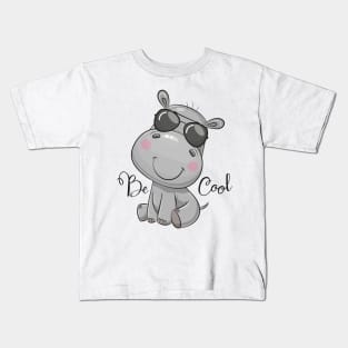 Cute grey hippo with glasses Kids T-Shirt